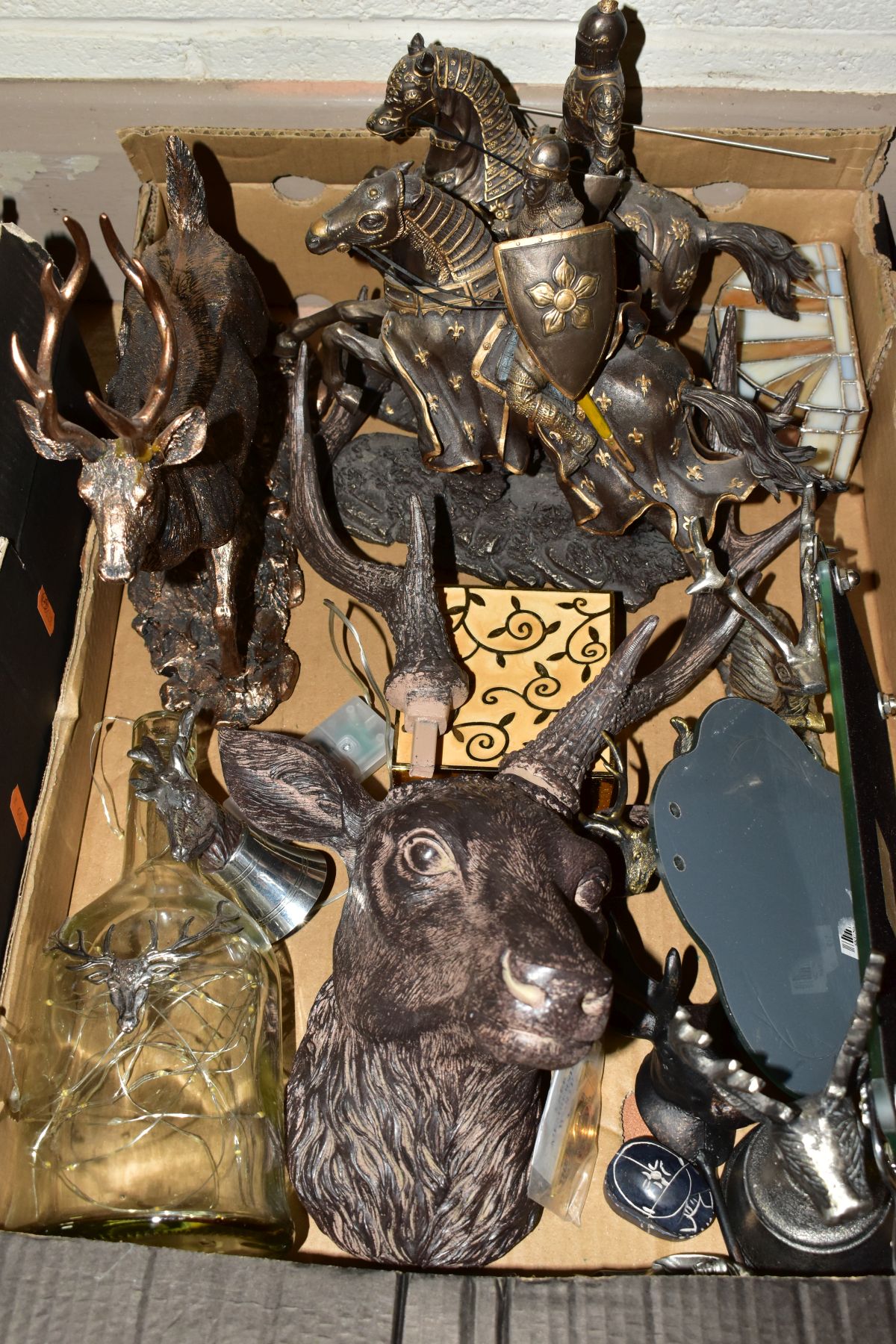 FOUR BOXES OF METALWARES AND SUNDRY ITEMS, to include plated trays, candelabrum and other items, a - Image 4 of 6