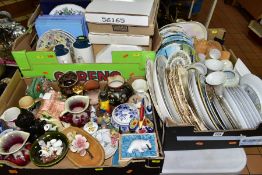 THREE BOXES OF CERAMICS, ETC, including Bradford Exchange collectors plates by Royal Doulton and