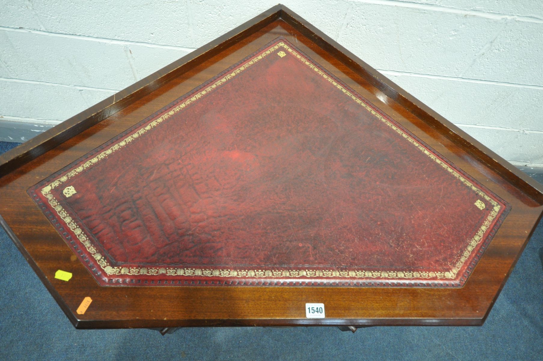 A MAHOGANY CORNER PEDESTAL DESK, with a burgundy leather and gilt tooled inlay top, and an - Image 2 of 3