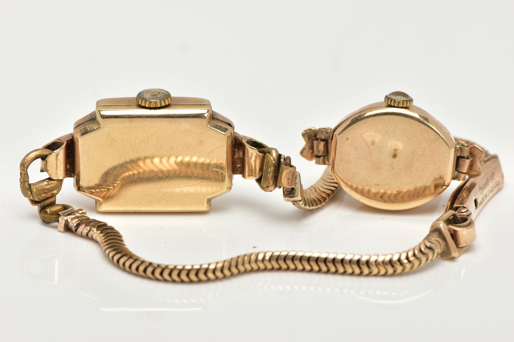 A LADIES 9CT GOLD WRISTWATCH AND WATCH HEAD, the first with a square silver dial faintly signed ' - Image 4 of 5