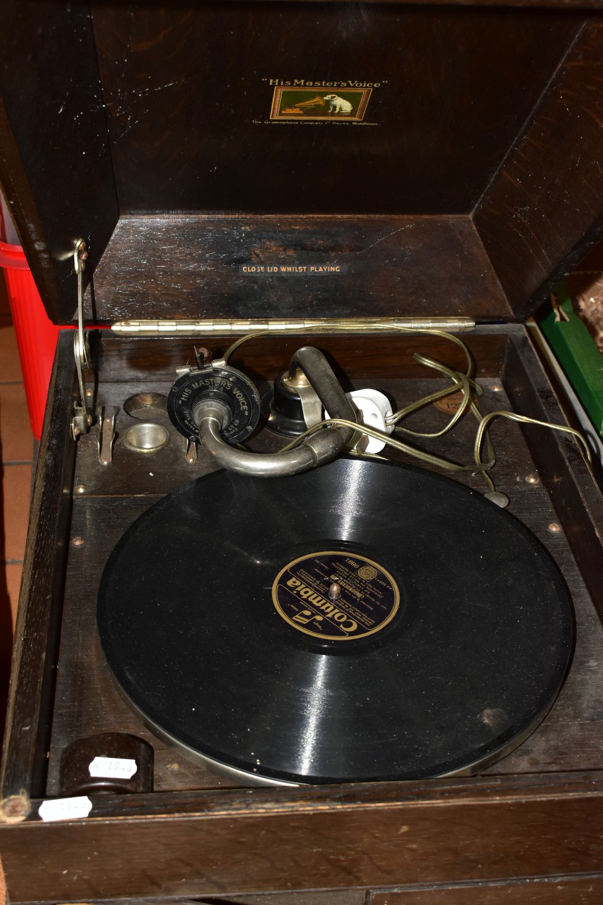 TWO GRAMOPHONES, comprising a Decca Junior gramophone with 'The Crescendo Junior Sound Box for All - Image 4 of 6