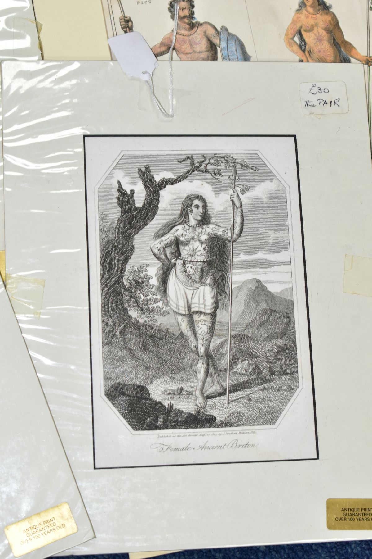 FIVE 19TH CENTURY ENGRAVING PRINTS DEPICTING ANCIENT BRITONS, comprising male and female Britons, - Image 6 of 6