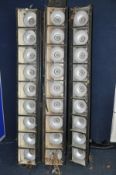 VINTAGE THEATRE LIGHTING comprising of three lengths of nine lights with hanging poles (UNTESTED due