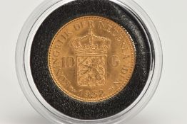 A GOLD 10 GULDEN COIN WILHELMINA NETHERLANDS 6.7g .900 Fine 1932