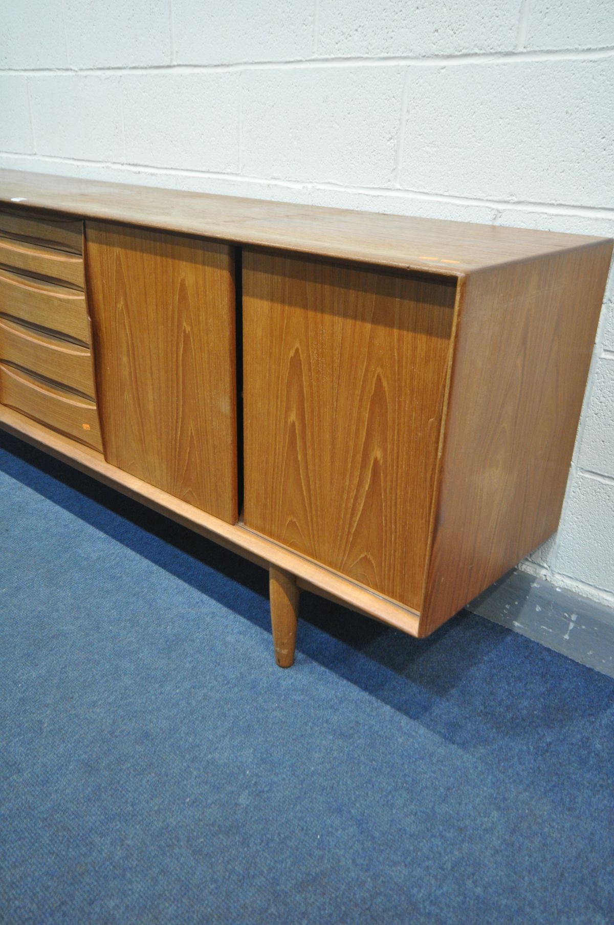 A MID CENTURY DANISH TEAK SIDEBOARD, possibly 'Dyrlund' that's inspired by Arne Vodder's Triennale - Image 2 of 8