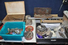 FOUR BOXES OF ENGINERERING TOOLS to include marking tools, tap and die sets, hammers, files,