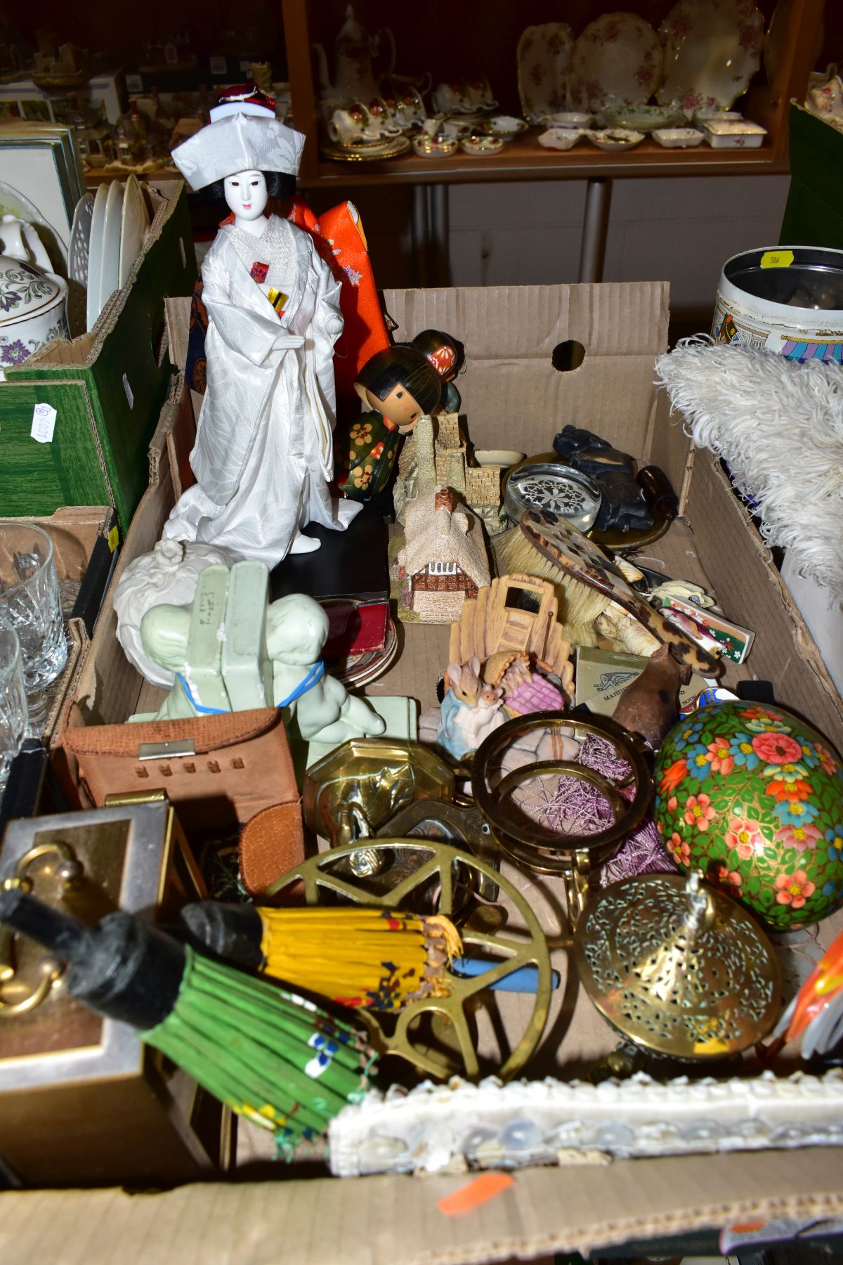 FOUR BOXES AND LOOSE CERAMICS, GLASS, METALWARES, ORIENTAL AND SUNDRY ITEMS, to include a Spode Blue - Image 2 of 5