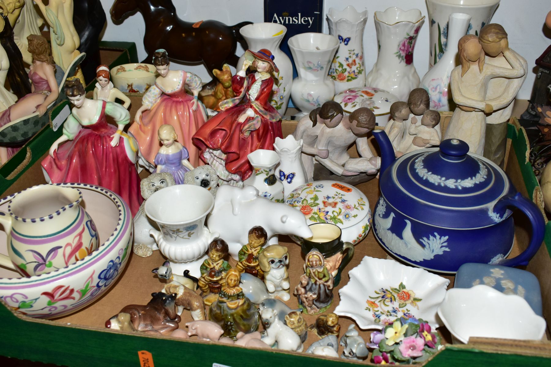 A BOX AND LOOSE CERAMIC GIFTWARES ETC, to include five figurines: Royal Doulton HN2832 Fair Lady, - Image 3 of 4