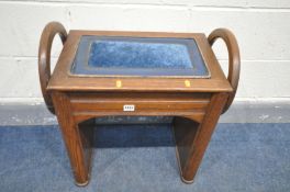 AN ART DECO OAK PIANO STOOL, with circular handles