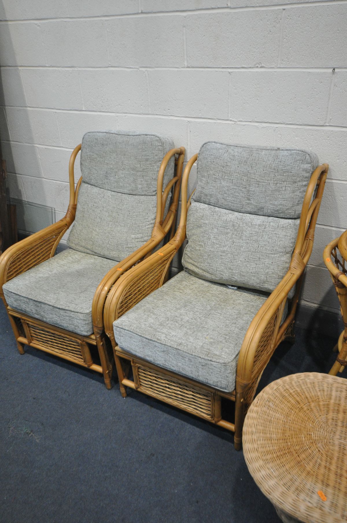 A QUANTITY OF WICKER FURNITURE, to include a pair of conservatory chairs, a kitchen table with a two - Image 2 of 6