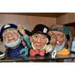 FIVE ROYAL DOULTON LARGE CHARACTER JUGS, comprising 'Mad Hatter' D6598, 'Old Salt' D6551, '