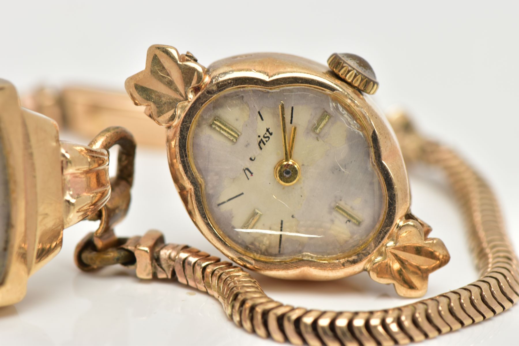 A LADIES 9CT GOLD WRISTWATCH AND WATCH HEAD, the first with a square silver dial faintly signed ' - Image 3 of 5