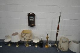 A QUANTITY OF LIGHTING, to include a standard lamp, a pair of house of Fraser brassed column table