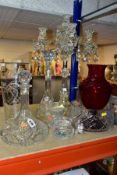 A GROUP OF GLASSWARES, to include a Royal Doulton crystal ships decanter, a pressed glass five