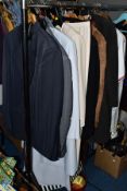 A QUANTITY OF LADIES AND GENTLEMENS CLOTHING AND ACCESSORIES, including a Burton two piece suit,