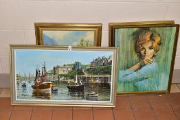 WILLIAM HENRY STOCKMAN (BRITISH 1935-2021) 'BRIXHAM HARBOUR', boats at their moorings, signed bottom