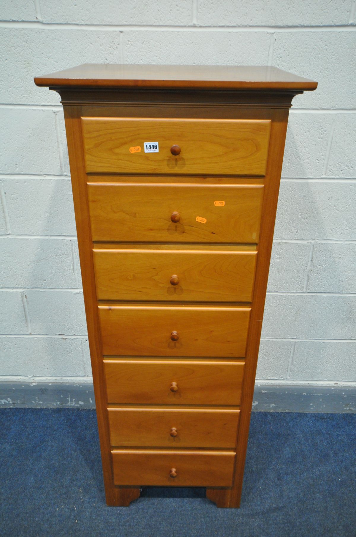 A TALL CHERRYWOOD CHEST OF SEVEN DRAWERS, width 56cm x depth 50cm x height 142cm - Image 2 of 2