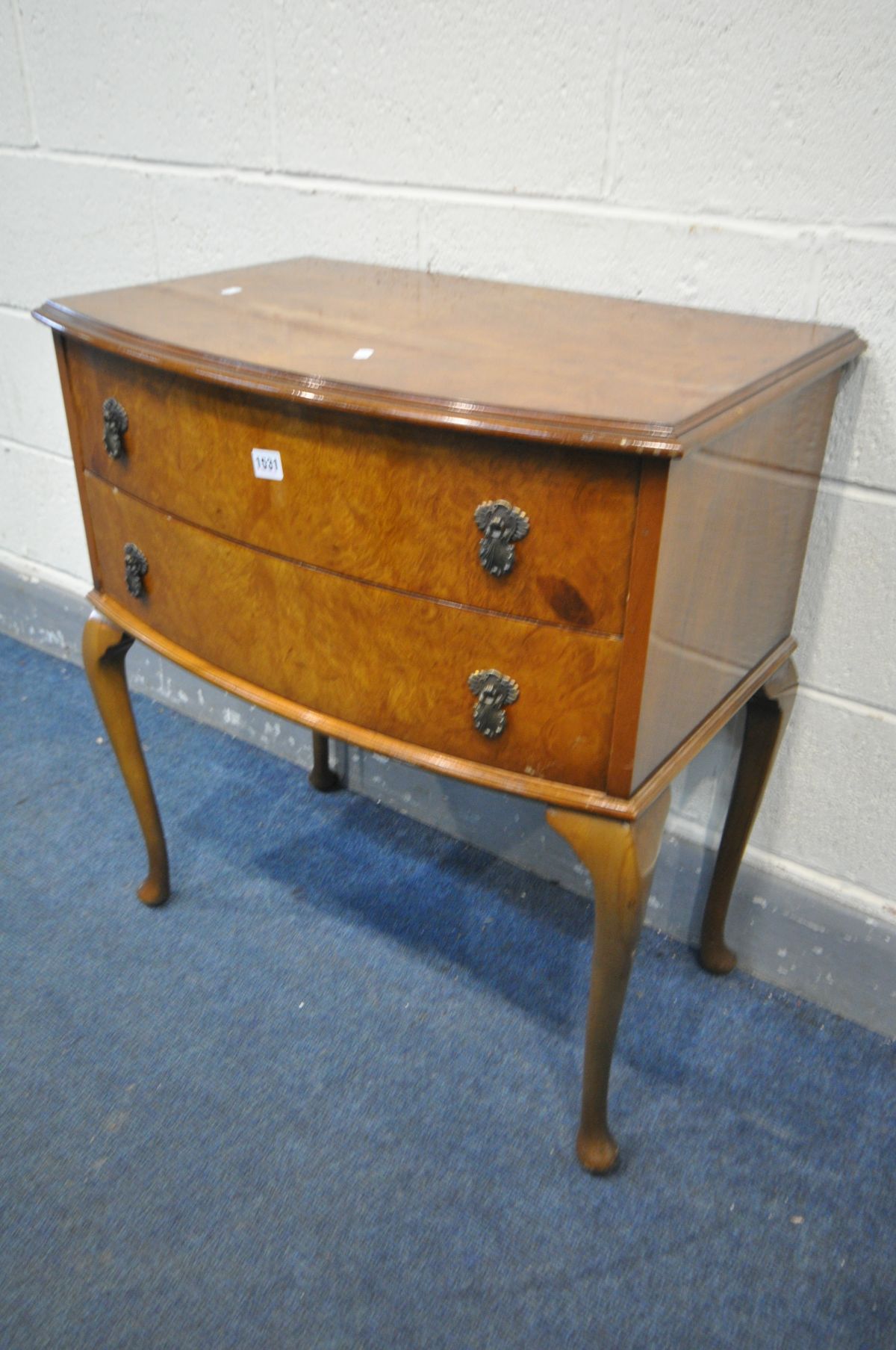 A REPRODUCTION WALNUT CHEST TWO DRAWERS, on cabriole legs, width 69cm x depth 44cm x height 76cm - Image 2 of 2