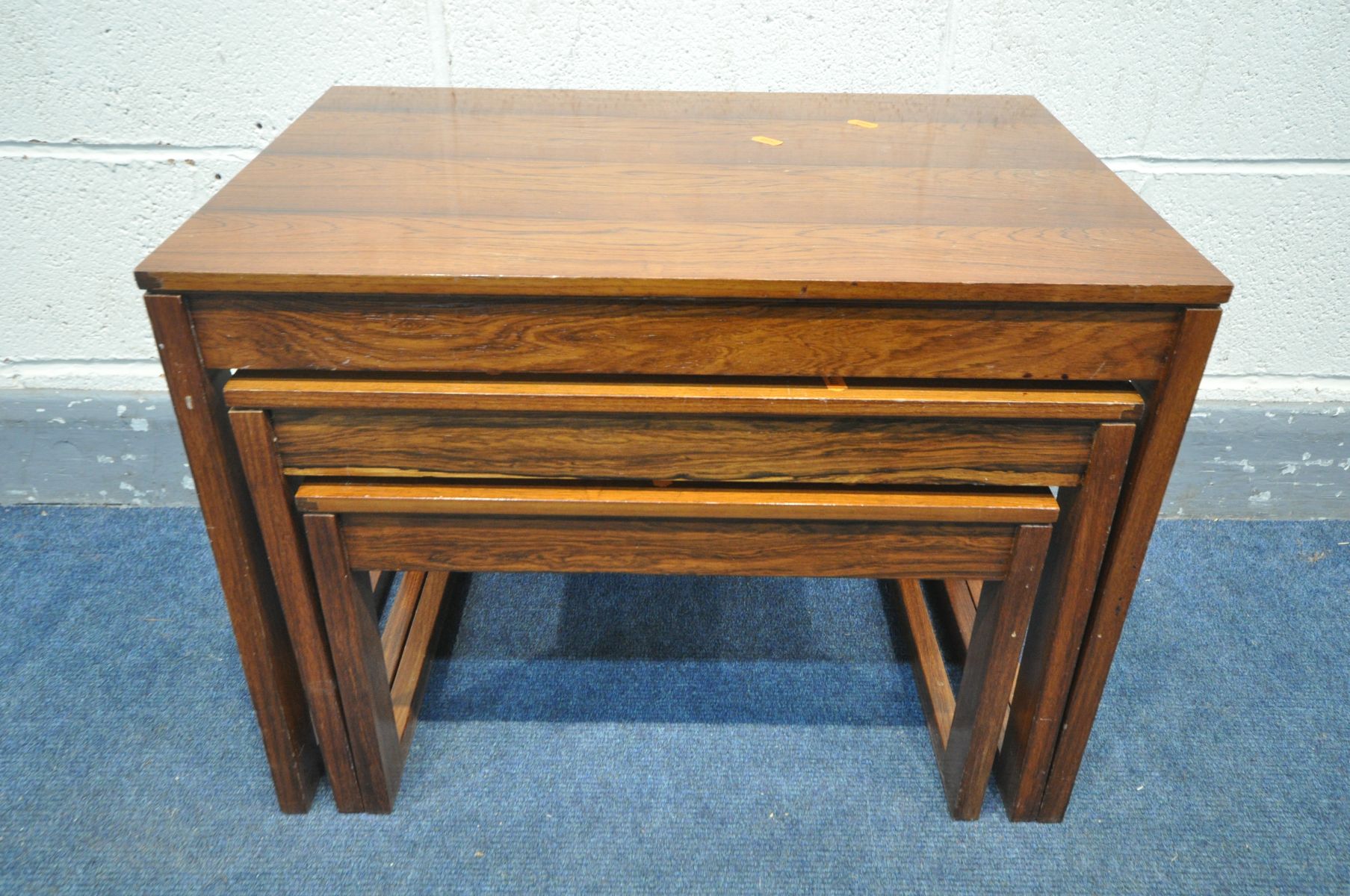 A DANISH 1960'S/70'S ROSEWOOD NEST OF THREE TABLES, unlabelled, largest table width 62cm x depth - Image 2 of 2