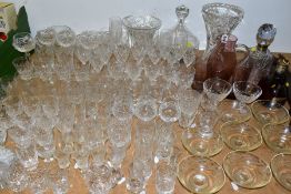 A QUANTITY OF CUT CRYSTAL AND OTHER GLASS WARES, approximately ninety pieces to include a square