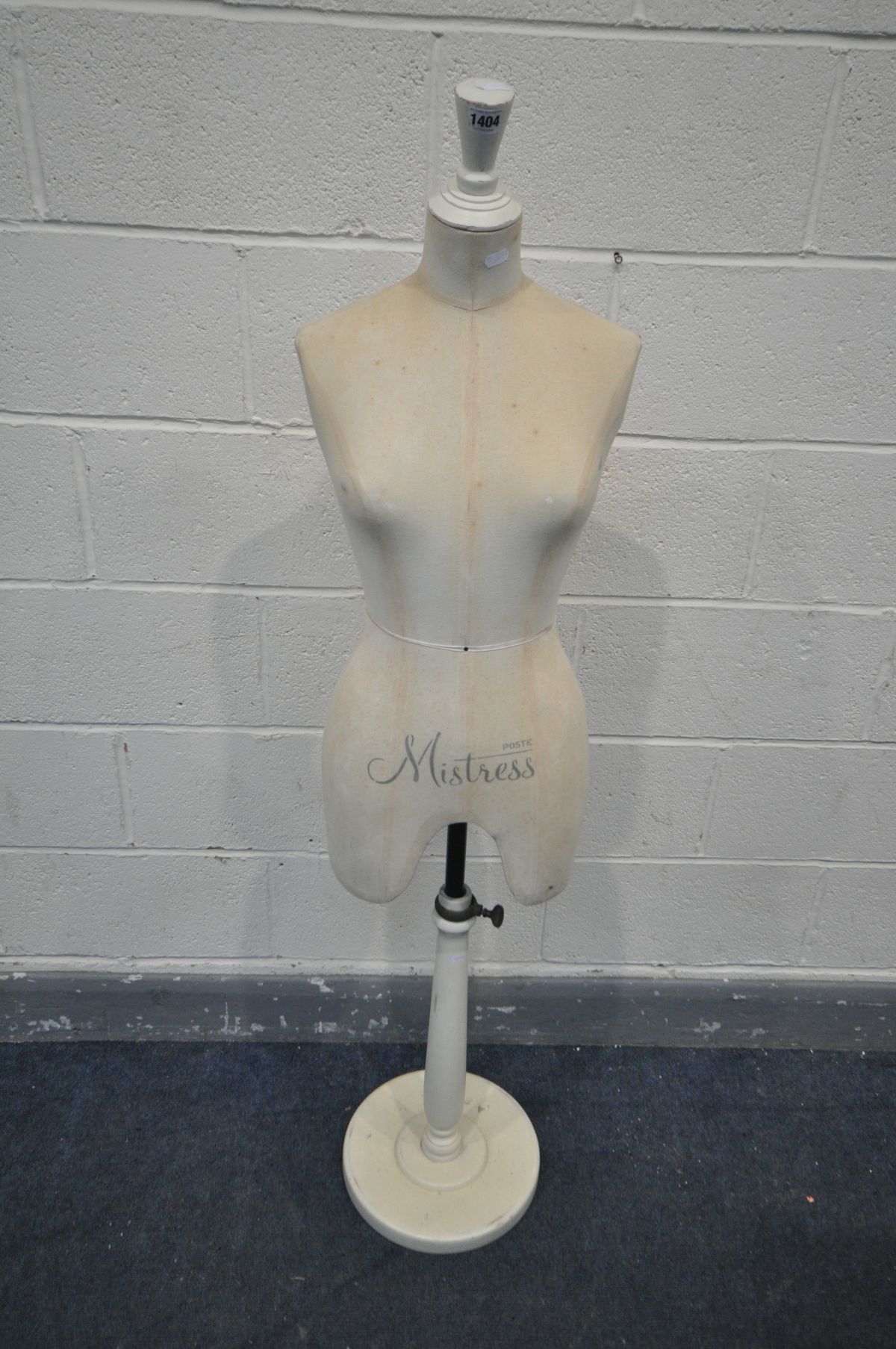 A 20TH CENTURY LADIES MANNEQUIN, stamped to front 'Poste Mistress', on a turned painted base, height