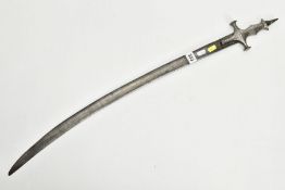 A TALWAR STYLE curved blade sword, blade length approximately 75 cm, ornate white metal grip and