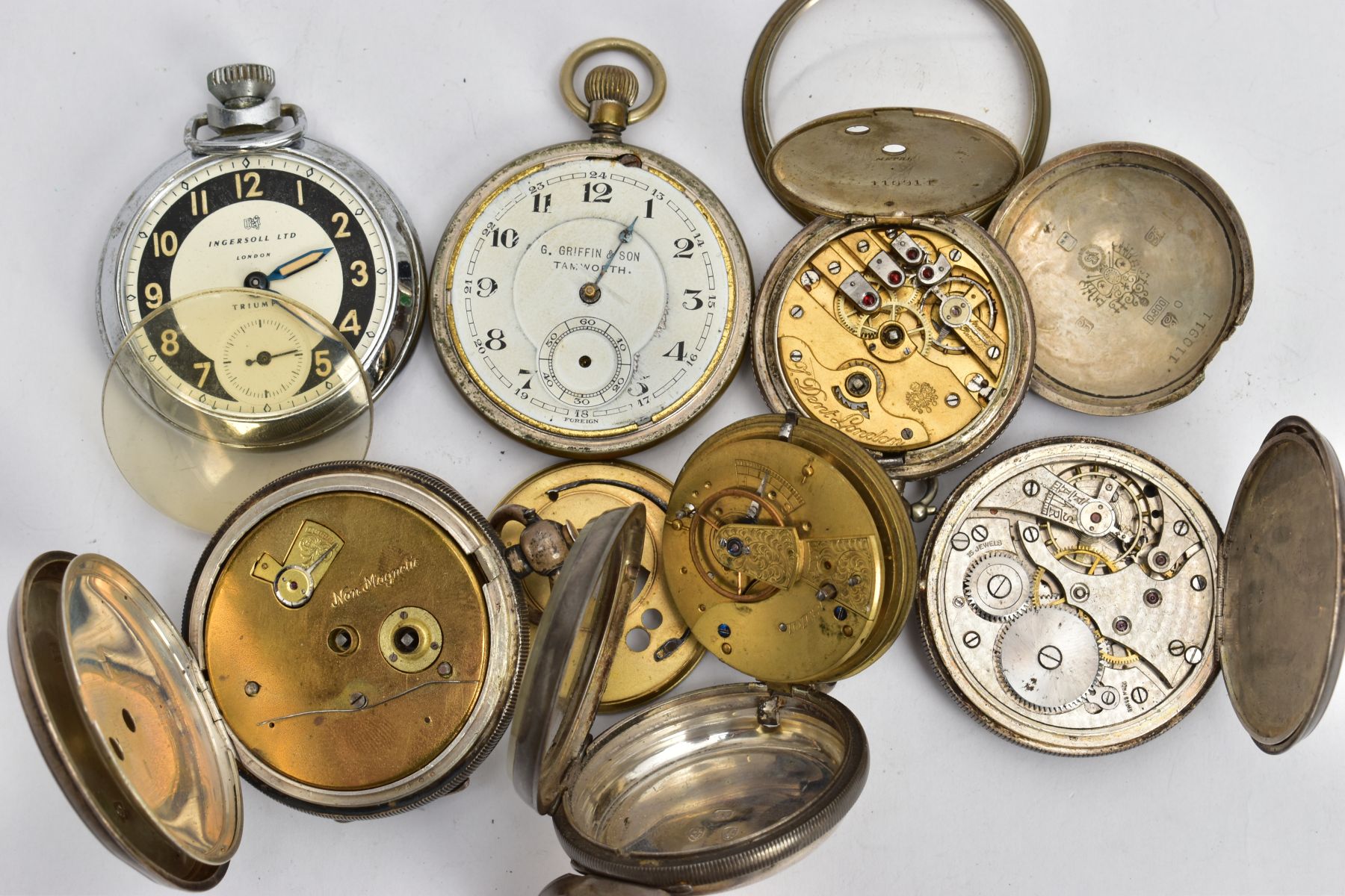 A BAG OF ASSORTED SILVER AND WHITE METAL POCKET WATCHES, to include a silver 'Kay's' open face - Image 7 of 10