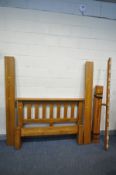 A SOLID OAK 5FT BEDSTEAD, with side rails, slat support, slats and fixing bolts