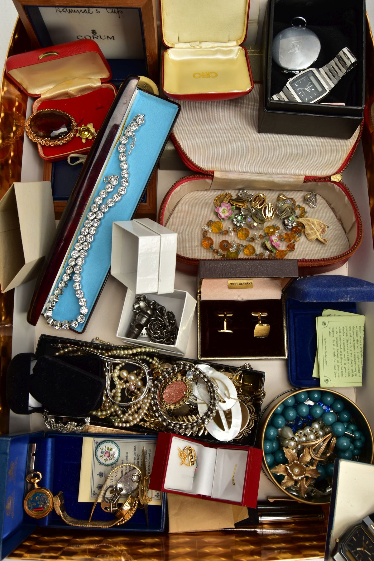 A BOX OF ASSORTED JEWELLERY AND WATCHES, to include a Swarovski white metal necklace, encased in - Image 3 of 5