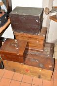 FIVE LATE NINETEENTH/EARLY TWENTIETH CENTURY WOODEN BOXES, to include a small late nineteenth