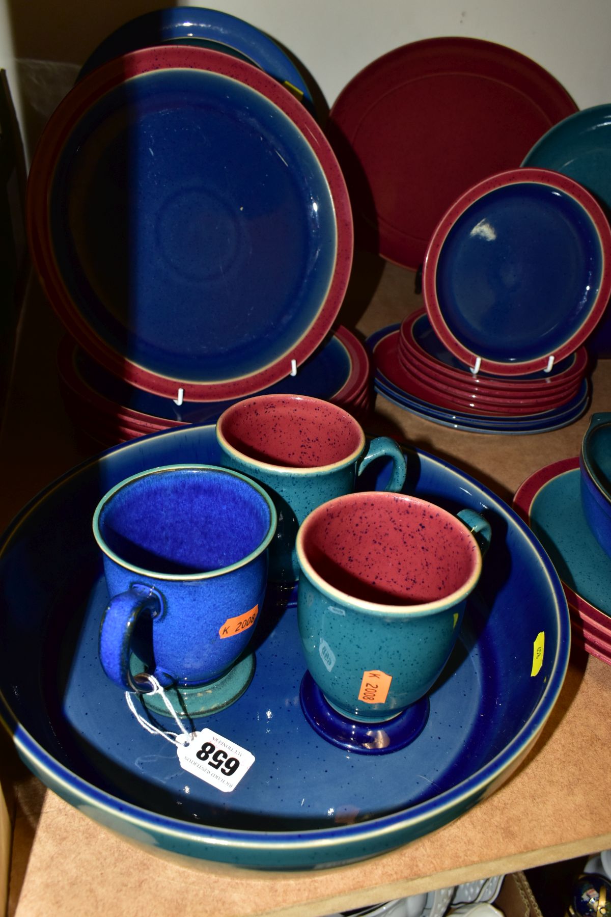 A THIRTY NINE PIECE DENBY HARLEQUIN PATTERN DINNER SERVICE, comprising a 30cm diameter salad bowl, a - Image 3 of 4