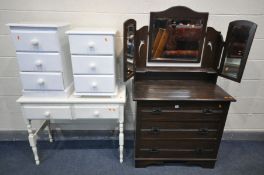 AN EDWARDIAN STAINED MAHOGANY DRESSING CHEST, width 92cm x depth 52cm x height 160cm, a painted