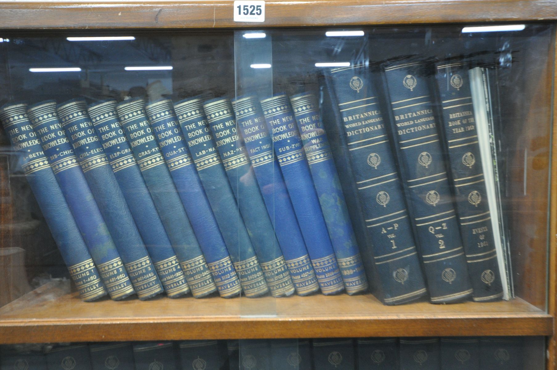 A GLAZED BOOKCASE, containing the Britannica Dictionary, the new book of Knowledge and Encyclopaedia - Image 3 of 4