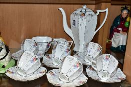 A SHELLEY 11498 QUEEN ANNE SHAPE FIFTEEN PIECE COFFEE SERVICE IN THE PEACHES AND GRAPES PATTERN,