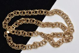 A 9CT GOLD DOUBLE LINK CHAIN, fitted with a lobster claw clasp, hallmarked 9ct Birmingham, length