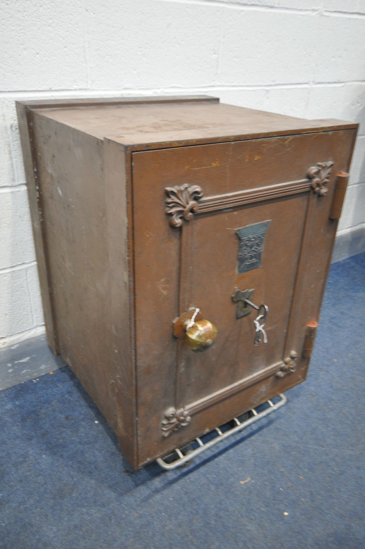 A 19TH CENTURY CAST IRON SAFE, made by Milner's Patent, later partially brown overpainted, brass - Image 3 of 6