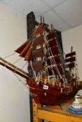 A LARGE WOODEN MODEL SAILING SHIP, probably Vietnamese, late twentieth century/contemporary, with