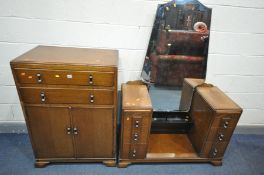 AN ART DECO OAK BEDROOM SUITE, comprising a dressing table, width 107cm x depth 47cm x height 157cm,