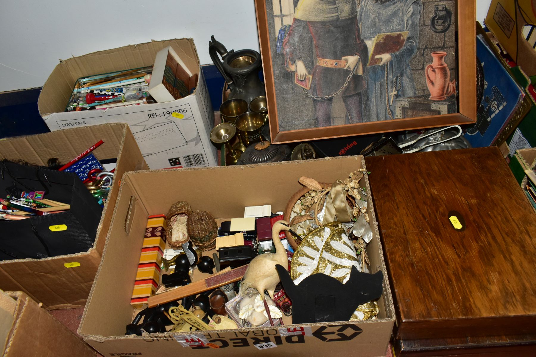 FOUR BOXES AND LOOSE METALWARES, PENCILS AND SUNDRY ITEMS, to include a large collection of pencils,