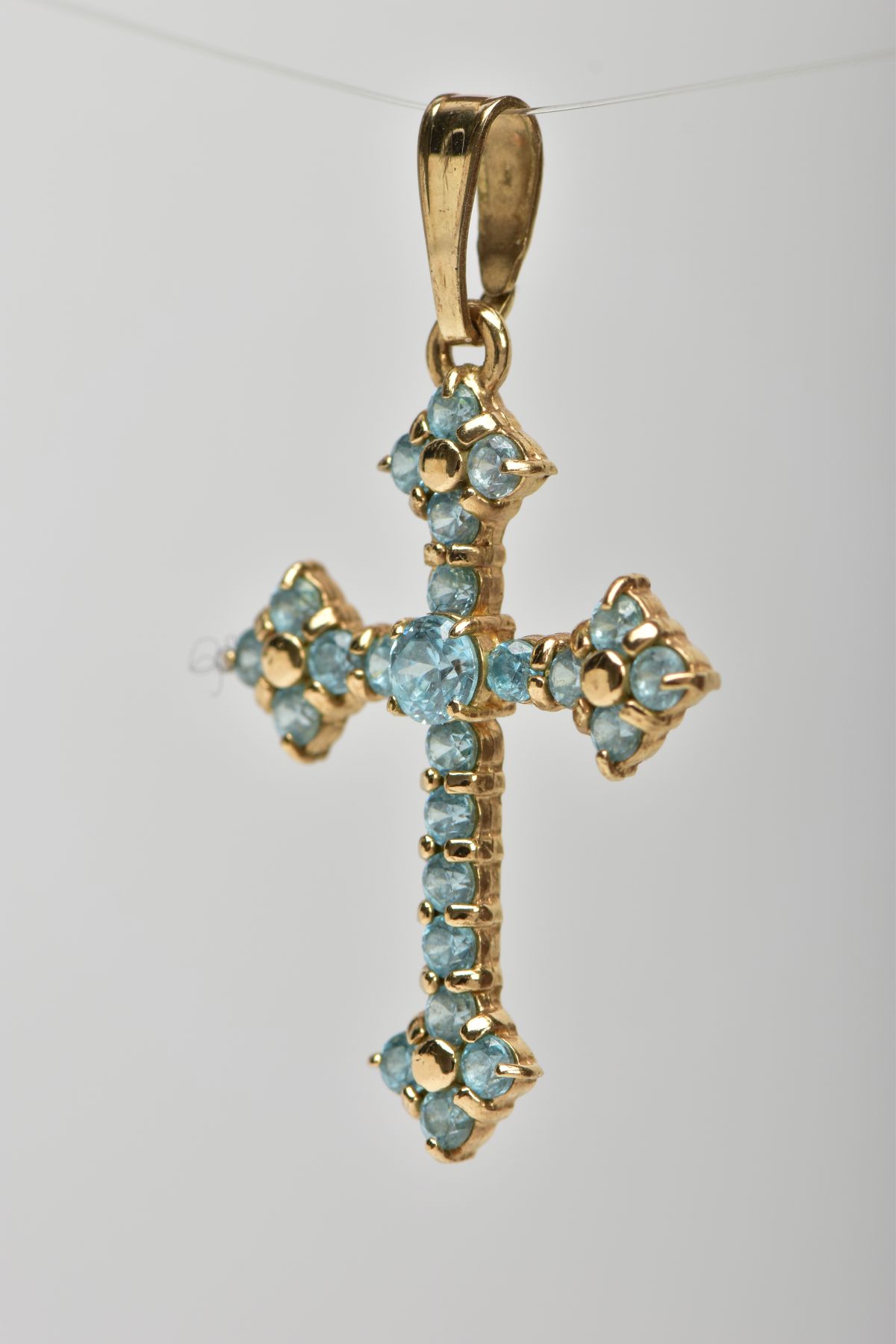 A 9CT GOLD TOPAZ CROSS PENDANT, twenty four circular cut topaz stones prong set in yellow gold, - Image 2 of 3