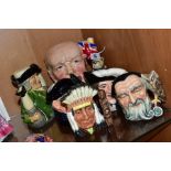 FIVE ROYAL DOULTON CHARACTER JUGS AND A TONY WOOD TOBY TEA POT, the character jugs comprise a