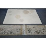 A MODERN CREAM RUG, manufactured by KC Rugs, design Circles, 180cm x 120cm, and two small oriental