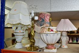 A GROUP OF TABLE LAMPS AND LAMPSHADES, five late twentieth century/contemporary table lamps