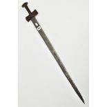 A TOUREG SWORD, blade length 76cm has marks S&L AGOS and two holes towards cross guard