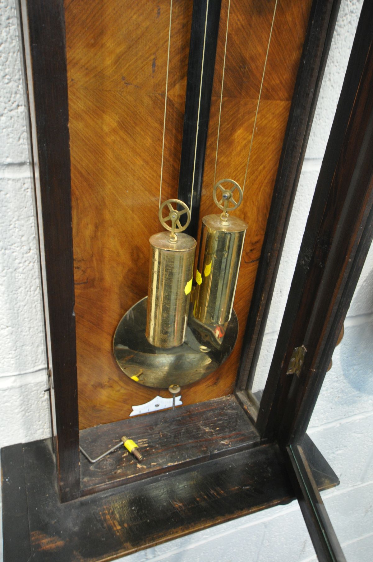 A 20TH CENTURY WALNUT VIENNA WALL CLOCK, height 108cm (two weights, pendulum and winding key) and - Image 3 of 3