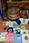 TWO BOXES AND LOOSE RECORDS, SUITCASE, KITCHENALIA AND SUNDRY HOUSEHOLD ITEMS, to include a