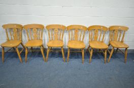 A SET OF SIX BEECH KITCHEN CHAIRS