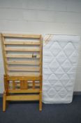 A MODERN PINE SINGLE BEDSTEAD, and mattress