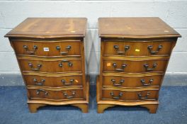 A PAIR OF YEW WOOD FOUR DRAWER BEDSIDE CABINETS, width 50cm x depth 39cm x height 72cm (condition:-