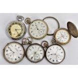 A BAG OF ASSORTED SILVER AND WHITE METAL POCKET WATCHES, to include a silver 'Kay's' open face